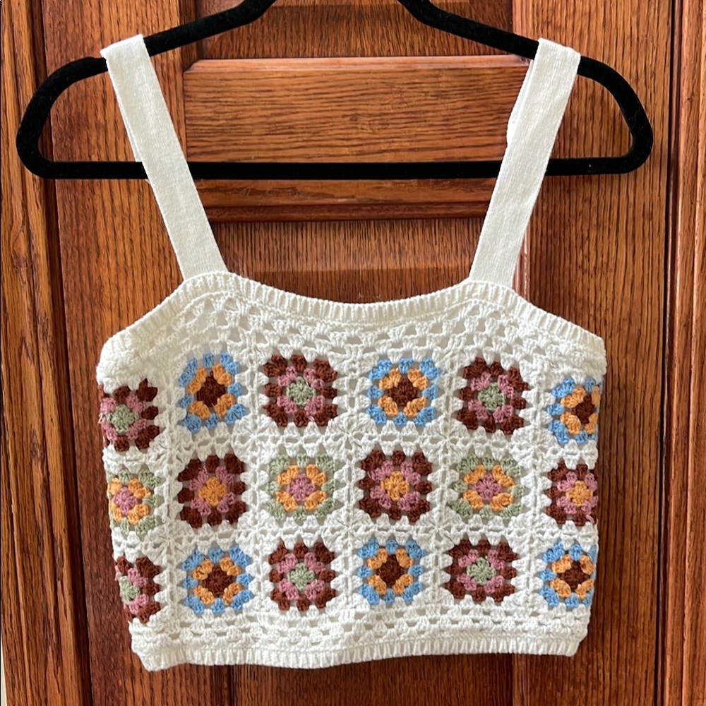 Hollister White Crochet Knit Top